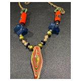 Art Glass Beaded Necklace with Colorful Pendant