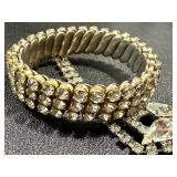 Vintage Rhinestone Jewelry Set with Bracelet, Brooch, and Screw Back Earrings