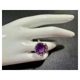 Vintage Sterling Silver Ring with Large Purple Stone, Size 6.75