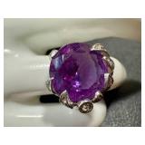Vintage Sterling Silver Ring with Large Purple Stone, Size 6.75