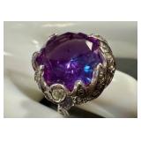 Vintage Sterling Silver Ring with Large Purple Stone, Size 6.75