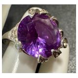 Vintage Sterling Silver Ring with Large Purple Stone, Size 6.75