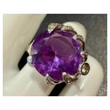 Vintage Sterling Silver Ring with Large Purple Stone, Size 6.75