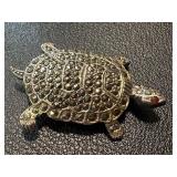 Pair of Sterling Silver Marcasite Dolphin and Turtle Brooches 1.5 Inch