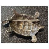 Pair of Sterling Silver Marcasite Dolphin and Turtle Brooches 1.5 Inch