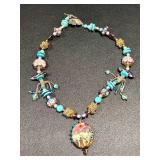 Artisan Lampwork Glass Bead Necklace with Pendant