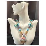 Artisan Lampwork Glass Bead Necklace with Pendant