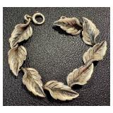 Vintage Sterling Silver Leaf Link Bracelet