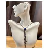 Sterling Silver and Lapis Lariat Necklace, Adjustable 16-19 Inch