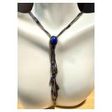 Sterling Silver and Lapis Lariat Necklace, Adjustable 16-19 Inch