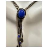 Sterling Silver and Lapis Lariat Necklace, Adjustable 16-19 Inch