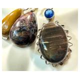 Set of 3 Sterling Silver Gemstone Pendants Jasper Obsidian Pietersite