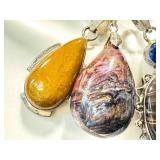 Set of 3 Sterling Silver Gemstone Pendants Jasper Obsidian Pietersite