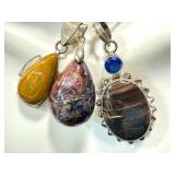 Set of 3 Sterling Silver Gemstone Pendants Jasper Obsidian Pietersite