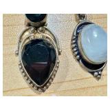 Pair of Sterling Silver Gemstone Pendants with Black Onyx and Moonstone