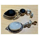 Pair of Sterling Silver Gemstone Pendants with Black Onyx and Moonstone