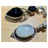 Pair of Sterling Silver Gemstone Pendants with Black Onyx and Moonstone