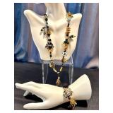 Handcrafted Art Glass Bead Necklace and Bracelet Set