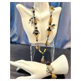 Handcrafted Art Glass Bead Necklace and Bracelet Set