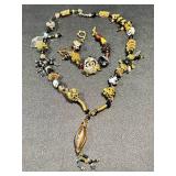 Handcrafted Art Glass Bead Necklace and Bracelet Set