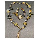 Handcrafted Art Glass Bead Necklace and Bracelet Set