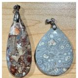 Set of 2 Jasper Stone Pendants - Orbicular and Red Creek