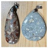 Set of 2 Jasper Stone Pendants - Orbicular and Red Creek