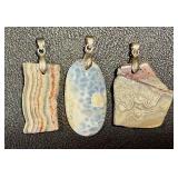 Set of 3 Natural Stone Pendants Including 2 Inch Lace Agate