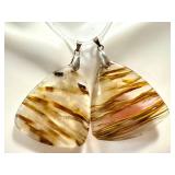 Pair of Polished Montana Moss Agate Pendants with 925 Silver Toggles