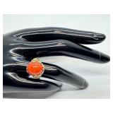 Vintage Filigree Ring with Red Cabochon Stone and Mixed Metal Floral Details