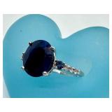 Sterling Silver Sapphire Ring Size 8 with Accents