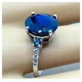 Sterling Silver Sapphire Ring Size 8 with Accents