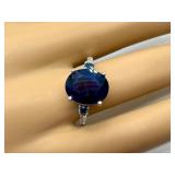 Sterling Silver Sapphire Ring Size 8 with Accents