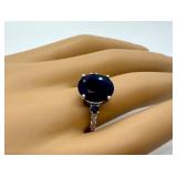 Sterling Silver Sapphire Ring Size 8 with Accents
