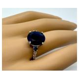 Sterling Silver Sapphire Ring Size 8 with Accents