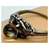 Brutus Style Silvertone Ring with Mystic Rainbow Sphere