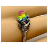 Brutus Style Silvertone Ring with Mystic Rainbow Sphere