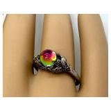 Brutus Style Silvertone Ring with Mystic Rainbow Sphere