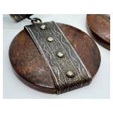 Pair of Peruvian Wood and Sterling Earrings, Marked 925