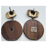 Pair of Peruvian Wood and Sterling Earrings, Marked 925