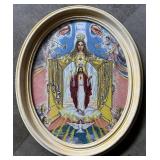 Vintage Oval Framed Religious Glitter Art 