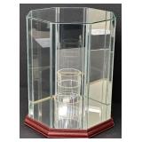 Prized Football Octagonal Glass Mirrored Display Case with Wood Base and Removable Riser