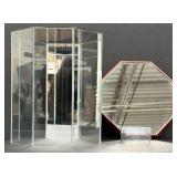 Prized Football Octagonal Glass Mirrored Display Case with Wood Base and Removable Riser
