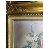 Framed Pink & Red Poppies Oil Painting Signed Jody with Ornate Gold Frame