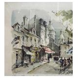 Framed Paris Place du Tertre Watercolor by F. Jelani