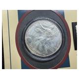 Portraits of Liberty Card with COA 1998 Silver Dollar and 1974 Statue of Liberty Stamp