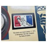 Portraits of Liberty Card with COA 1998 Silver Dollar and 1974 Statue of Liberty Stamp