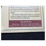 Portraits of Liberty Card with COA 1998 Silver Dollar and 1974 Statue of Liberty Stamp