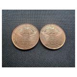 Two 2012 1 oz Copper Rounds Lincoln Design