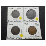 Four Older Foreign Coins - Portugal, Spain, Mexico